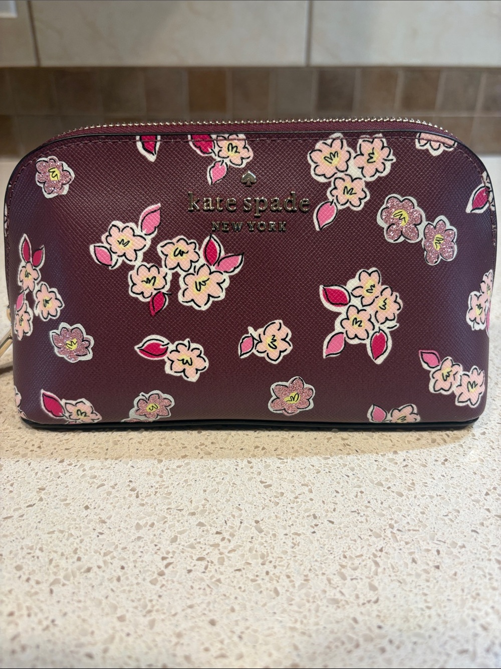 kate spade burgundy floral cosmetic pouch
